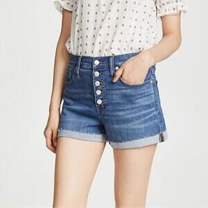 MADEWELL High Waist Button Front Denim Shorts in Derby Medium Blue Wash Size 27